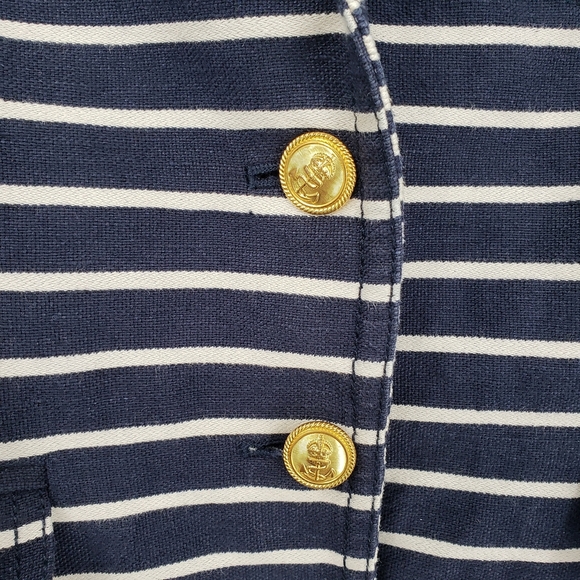 J. Crew Schoolboy Blazer Women US 4 Navy White Stripe linen cotton nautical - Picture 5 of 13